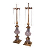 Pair of Tall Stiffel Cut Crystal Lamps w/ Pineapple Details