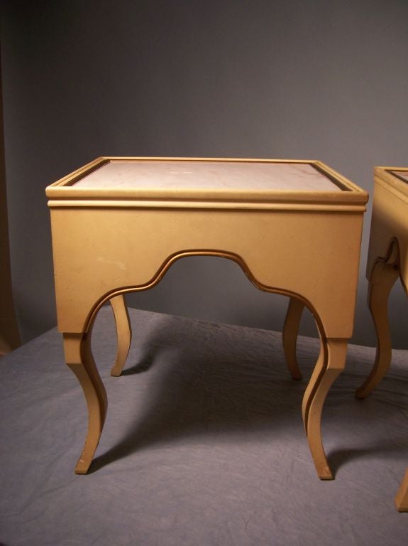 Pair of Hollywood Regency Onyx Top Side Tables