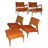 Jens Risom (Labelled) Suite of Chairs + Ottoman