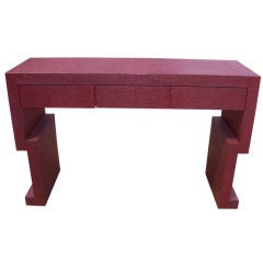 A Modern Raffia Lacquered Console in Rich Bordeaux