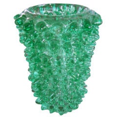 A Vibrant Green Hand Blown Murano Glass Vase (signed)