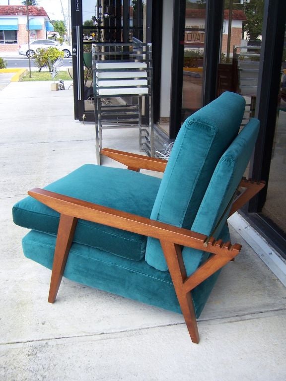 Morris chair by Charles Stoll for Stand-Built Upholstery Company c.195o.  Stand-Built was a small to medium producer of mostly upholstery goods but also executed a little known line of furniture designed by Ben Siebel in the early 50s.  Vibrant