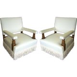Pair of White Armchairs with Fringe