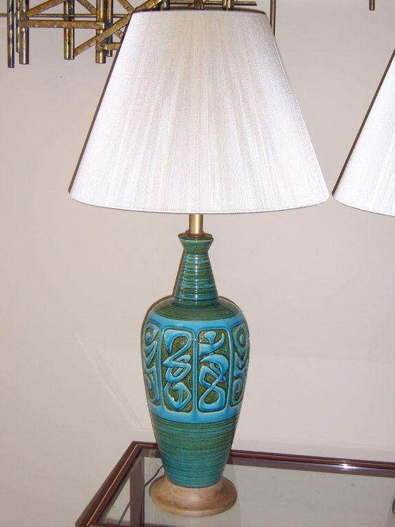 A Pair of Tiki Motif Glazed Ceramic Table Lamps 3