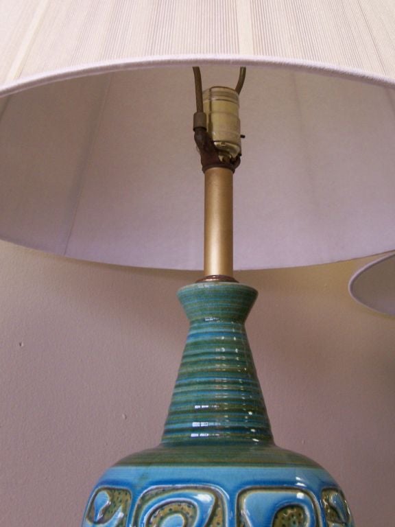 A Pair of Tiki Motif Glazed Ceramic Table Lamps 1