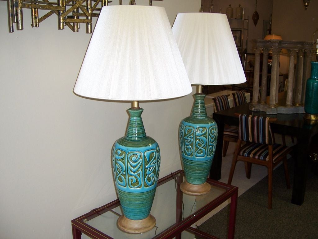 A Pair of Tiki Motif Glazed Ceramic Table Lamps 2