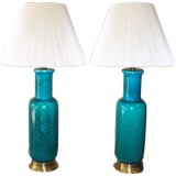 A Beautiful Pair of Turqoise Blue Glazed Pottery Lamps