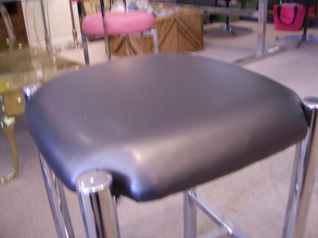 Pair of Low Chrome Barstools In Excellent Condition In Miami, FL