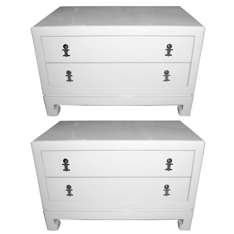 A Pair of Low Asian Style High-Lacquered Nightstands