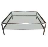 Brushed Steel Two-Tier Square Coffee Table