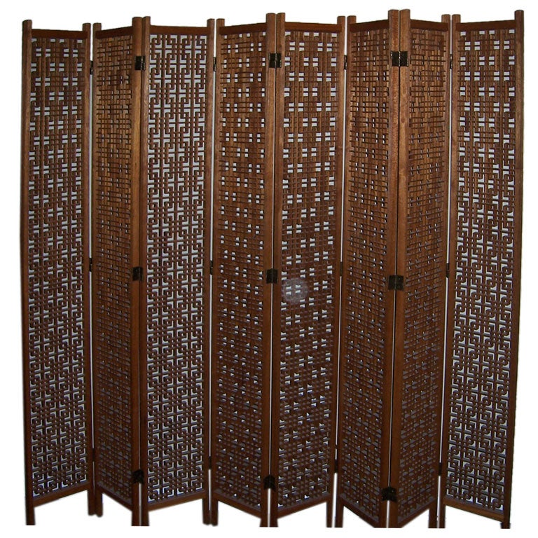A Latticed Eight-Panel Wood Room Divider