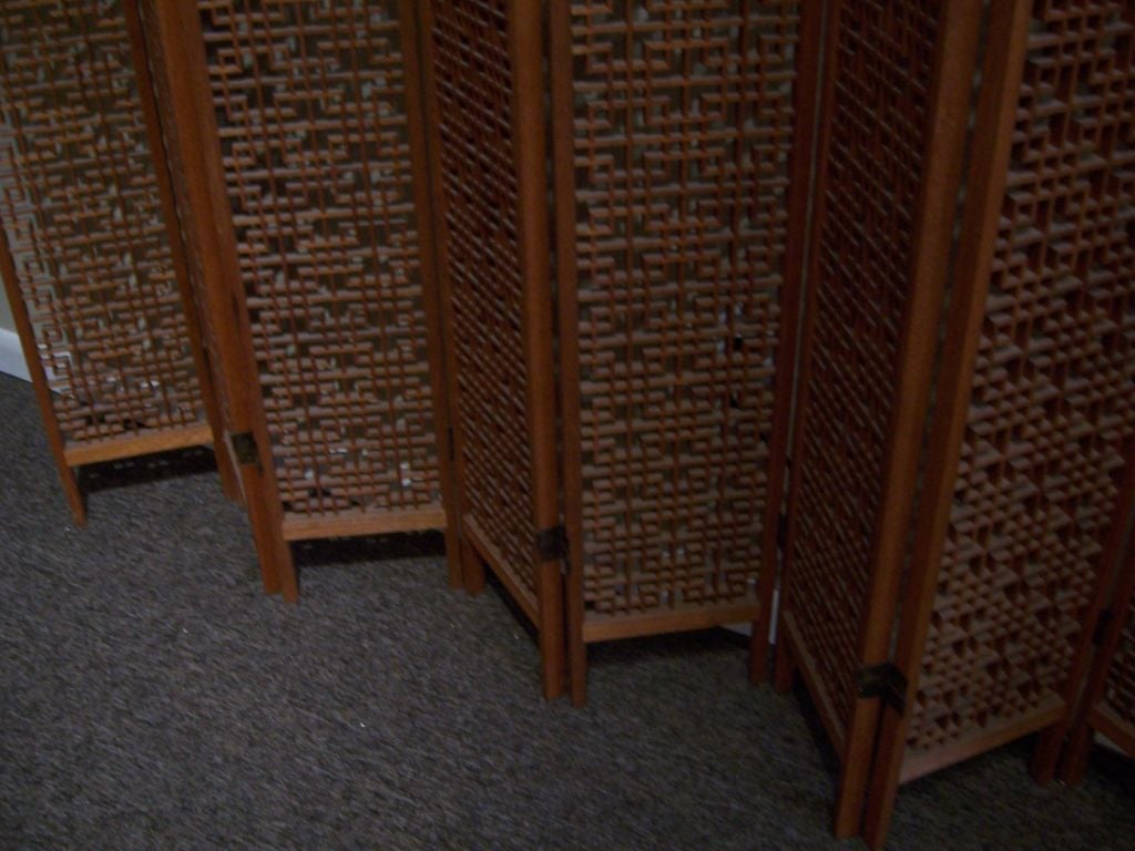 Teak A Latticed Eight-Panel Wood Room Divider