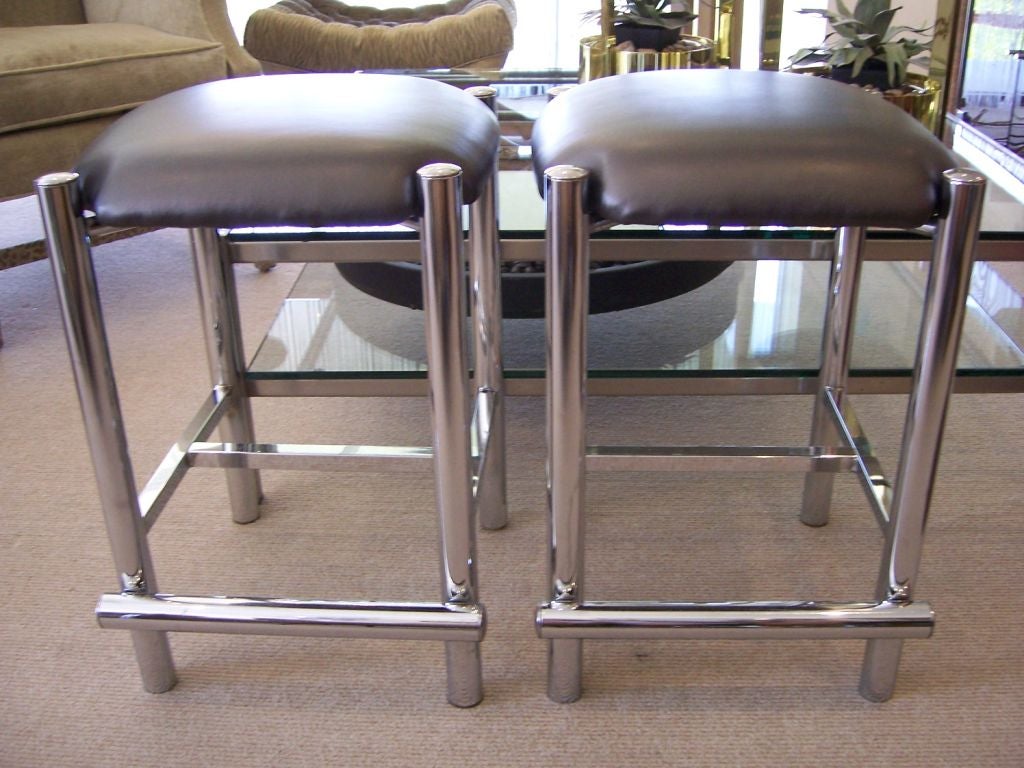 Late 20th Century Pair of Low Chrome Barstools