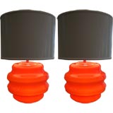 A Pair of Vibrant Orange Murano Glass Beehive Lamps