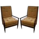 A Pair of Ebonized Spindle Back Armchairs by John Widdicomb