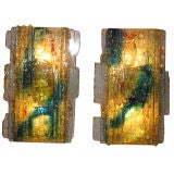 A Pair of Multi Layered Chipped Glass Wall Sconces by Raak