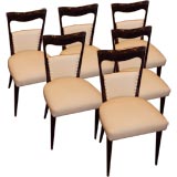 Set of Six Modernist Dining Chairs in Black Lacquer and Leather