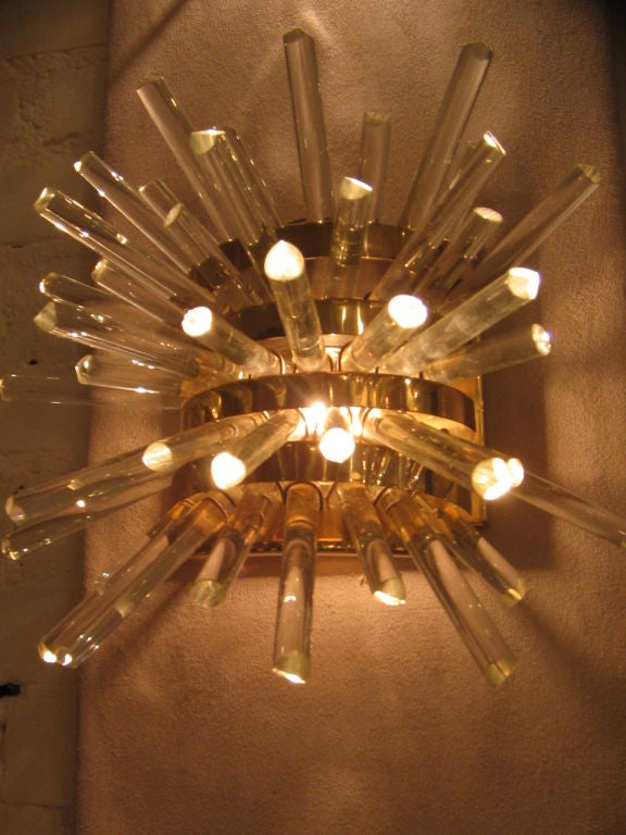 A Set of Three Fabulous Brass and Crystal Wall Sconces at 1stdibs