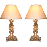 Vintage A Pair of Cut Glass Art Deco Boudoir Table Lamps