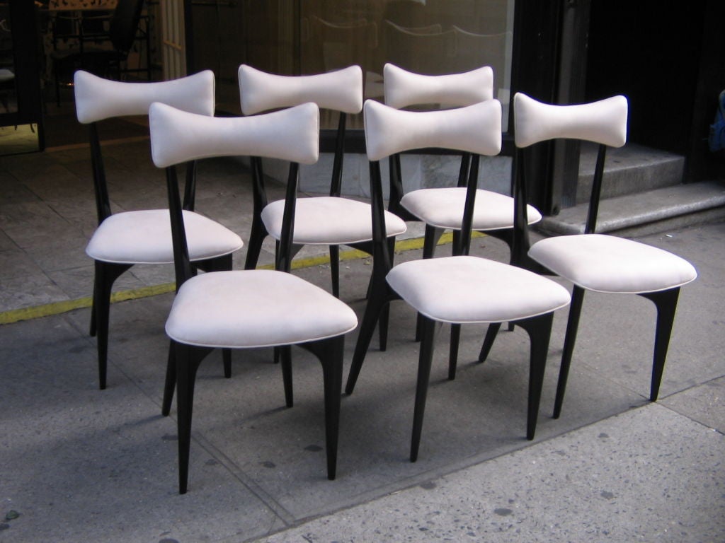 A Set of Six Dining Chairs in Black Lacquer by Ico Parisi