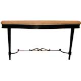 A Lacquered Wall Mount Console Table with a Travertine Top