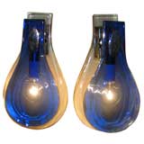 A Pair of Blue and Clear Glass Wall Sconces by Fontana Arte