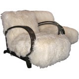 A Pair of Club Chairs in Tibetan Lamb Attr. to Jean Royere