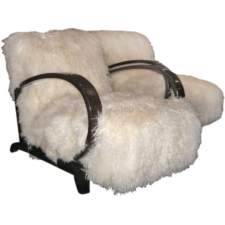 A Pair of Club Chairs in Tibetan Lamb Attr. to Jean Royere