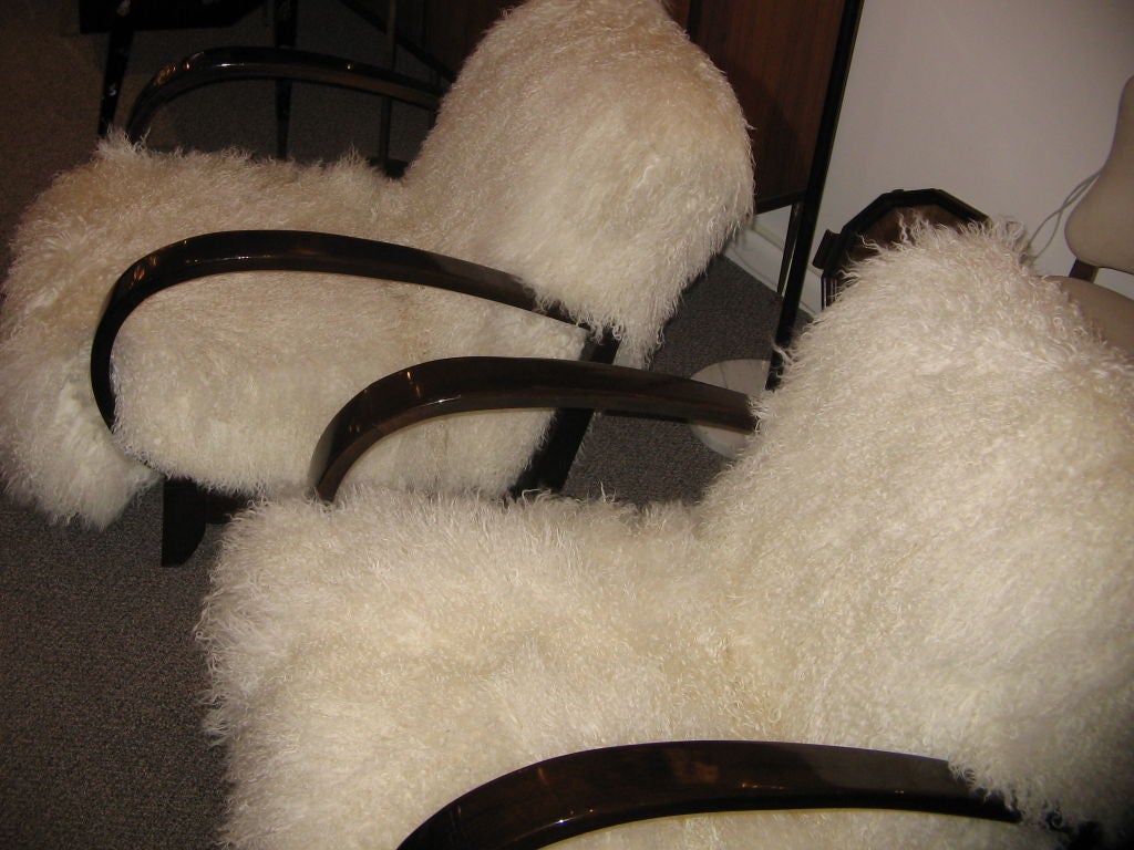 Mid-20th Century A Pair of Club Chairs in Tibetan Lamb Attr. to Jean Royere