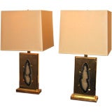 A Pair of Brass and Agate Table Lamps by Willy Daro