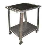 Polished industrial metal cart on wheels