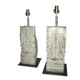 Pr of  painted metal corbels made into lamps