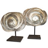 Pair of wooden clouds on metal stands