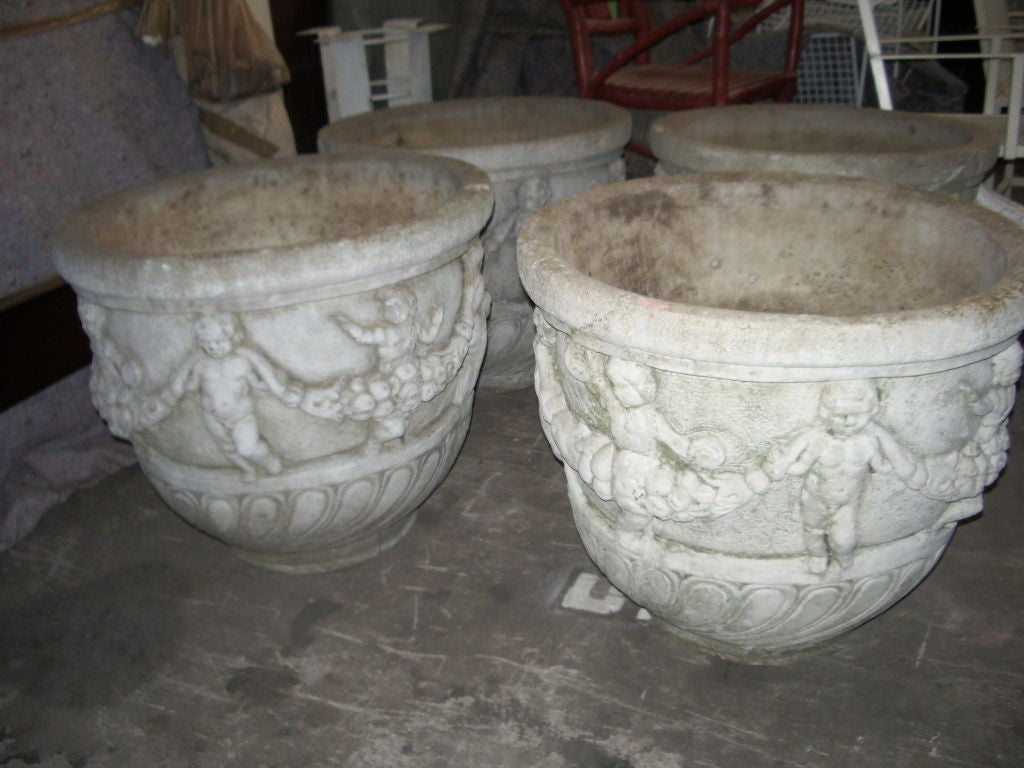 Set of 4 Cast Stone Italian Garden planters