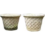 Vintage Pair of Basket Weave Planters