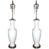 Pair of White Milk Glass Lamps Vintage Pair of White Milk Glass Lamps