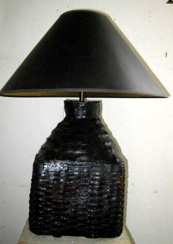 Contemporary Chinese bamboo lamp made from interwoven strips of bamboo.
Shade for display only.