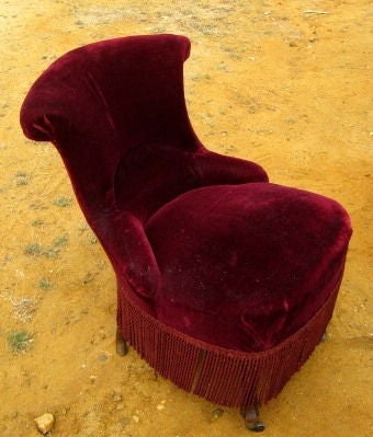 The back of these Napoleon III slipper chairs are tilted back for comfort. Great to pull up to a fireplace. High back for added support.