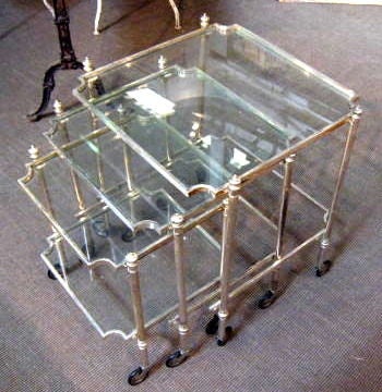 Set of Three 1940's Nickel Nesting Side Tables