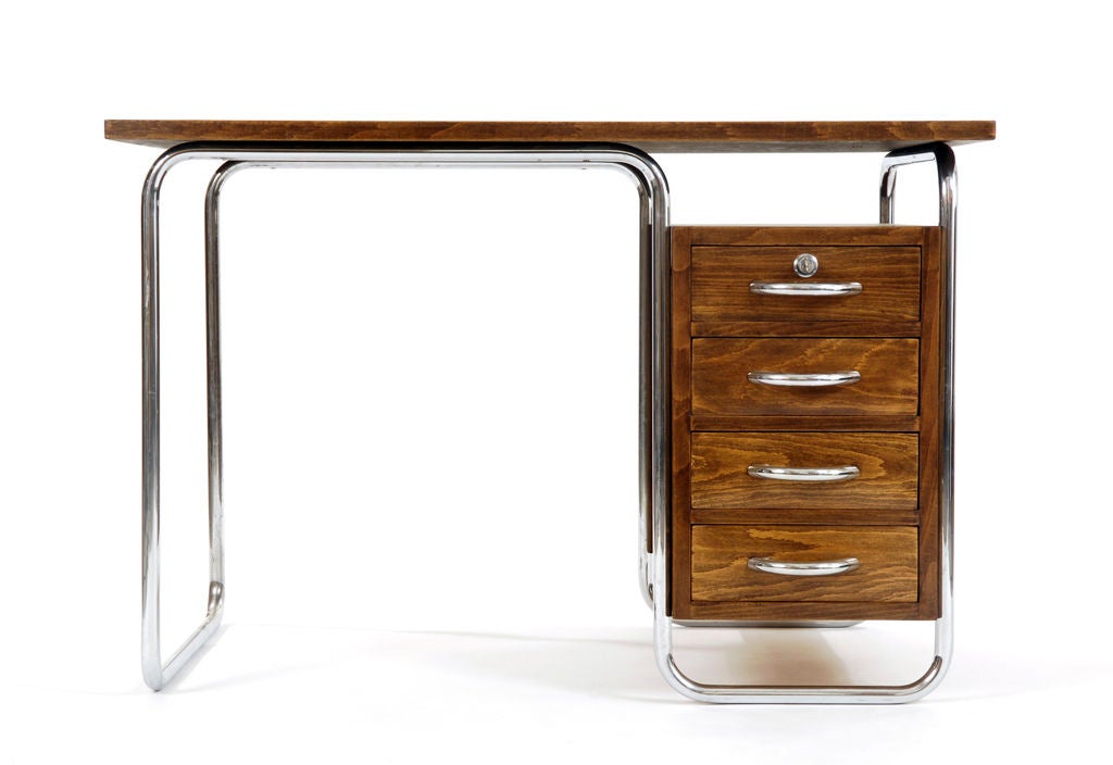 stained oak, chrome-plated tubular steel, and chrome fixtures; manufactured circa 1936 (item ID #T42)