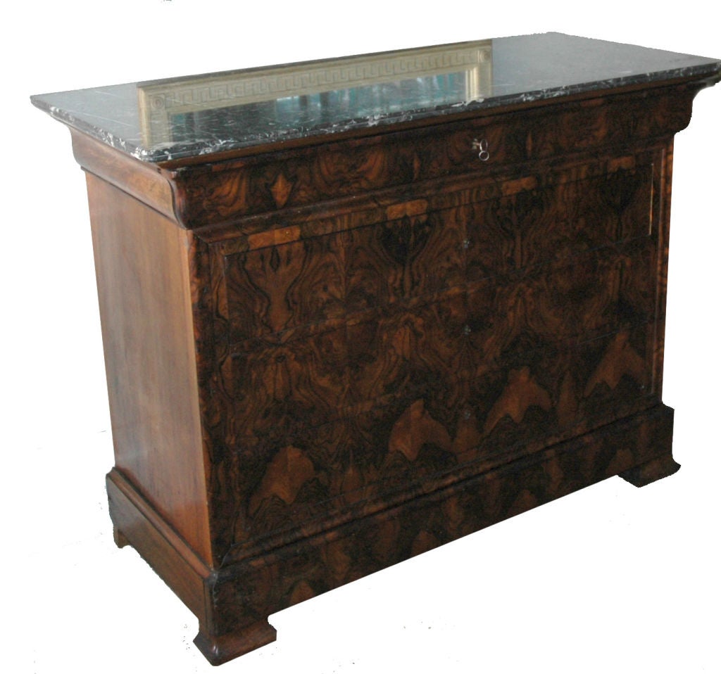French Louis Philippe Burl Walnut Marble-Top Commode For Sale