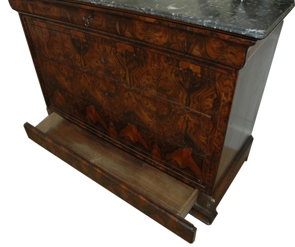 19th Century Louis Philippe Burl Walnut Marble-Top Commode For Sale