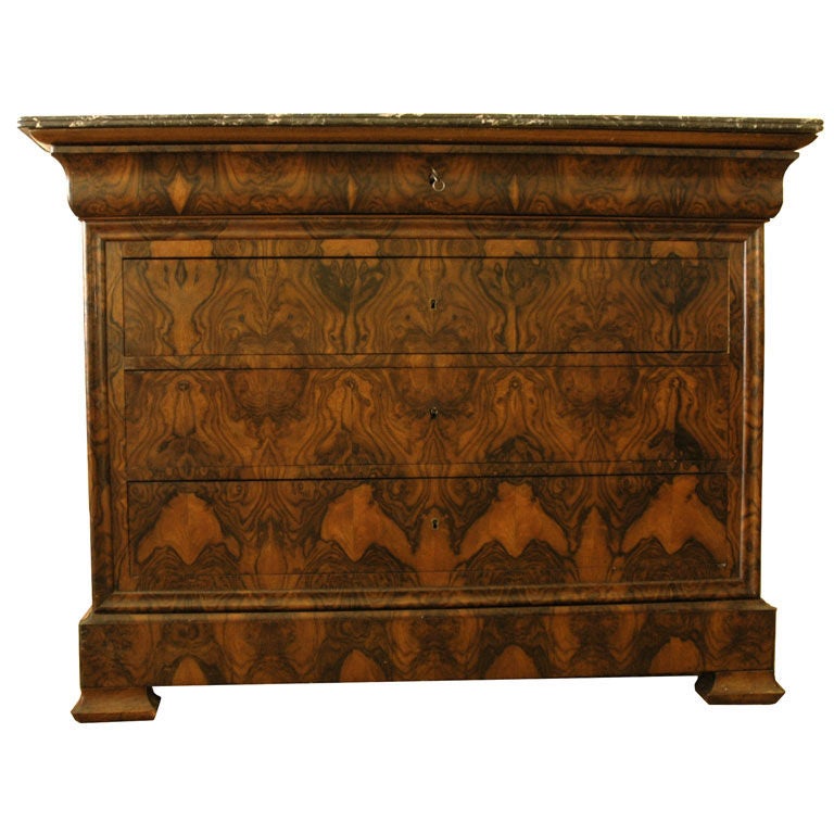 Louis Philippe Burl Walnut Marble-Top Commode For Sale