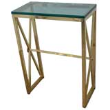 A Hollywood Regency Brass X Base NeoClassic Console Table