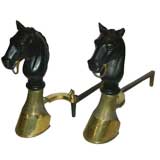 Vintage Equestrian Styled Horse Andirons