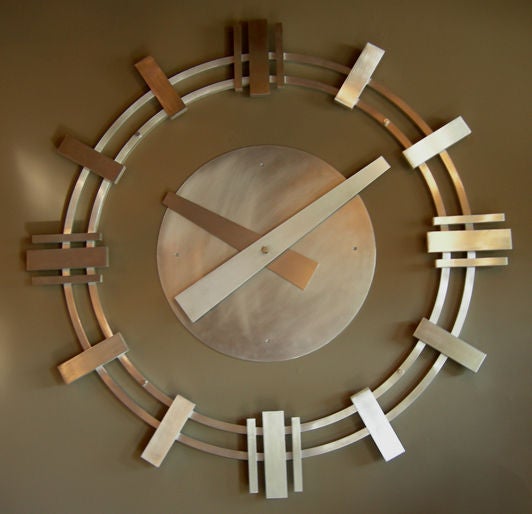 American Large Machine Age Skeletal Wall Clock For Sale