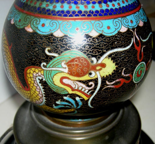 Pair of Cloisonne' Boudoir Dragon Lamps