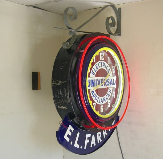 Mid-20th Century Double Sided Neon Clock Trade Sign