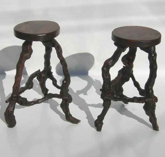 Burled Root Bar and Stools at 1stdibs
