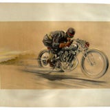 Vintage Motorcycle Racing Litho by Georges Hamel
